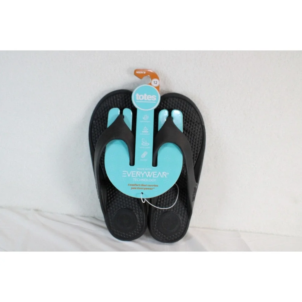 Totes Everywear Mens Flip Flops Black Waterproof Lightweight Sandals Size 12